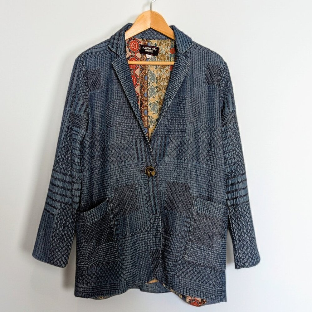 JOHNNY WAS WORKSHOP Sashiko Quilted Patchwork Blazer Blue XS